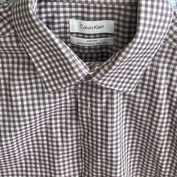 Calvin Klein Lng Sleeve lightly worn Shirt Men’s purple checkerSlim fit 15,32/33 - Picture 3 of 3